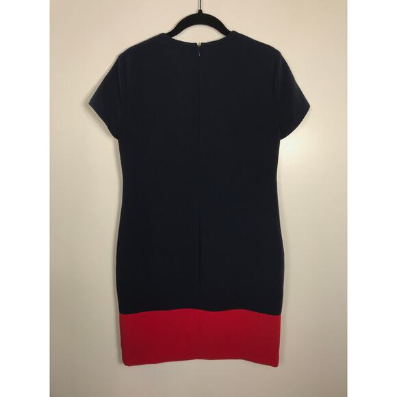 New Ralph Lauren Kusmae Two-Tone Button Trim Crepe Shift Dress Navy Red 2 - Picture 10 of 15